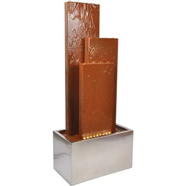 Köhko® Springbrunnen Chile, 104 cm hoch mit LED-Beleuchtung, 3 Wasserwänden aus Cortenstahl und Edelstahl, geräuscharmer Betrieb, geschlossener Wasserkreislauf
