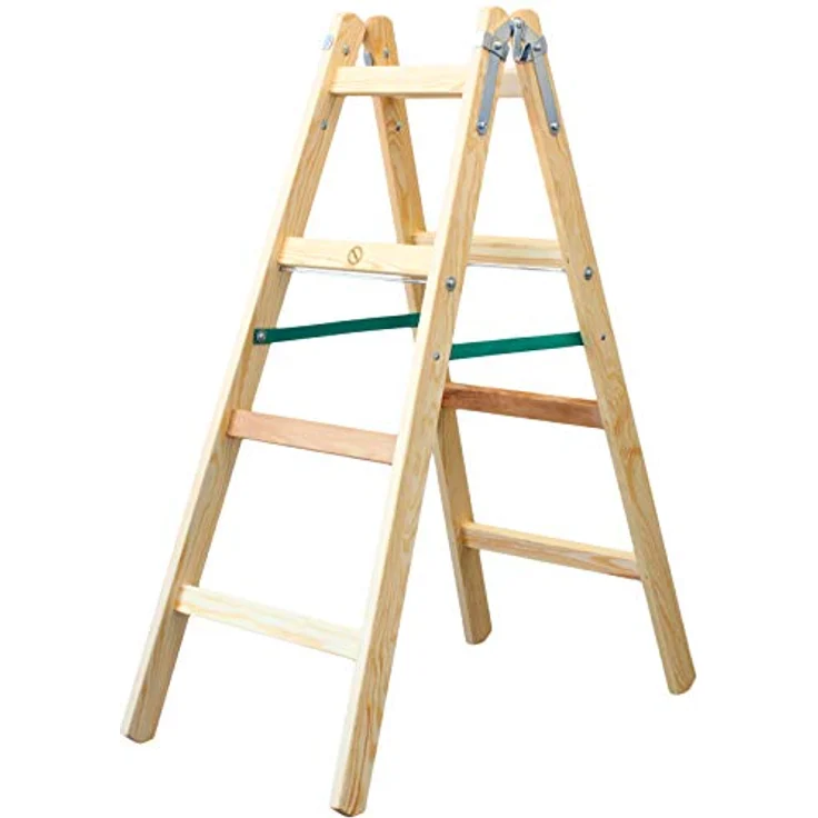 Verdone Holzleiter Standard 2x4 Stufen 150kg klappbare Malerleiter Doppelstufenleiter, astfreies Massivholz, imprägniert, Eimerhaken, 124 cm - blau – Bild 1
