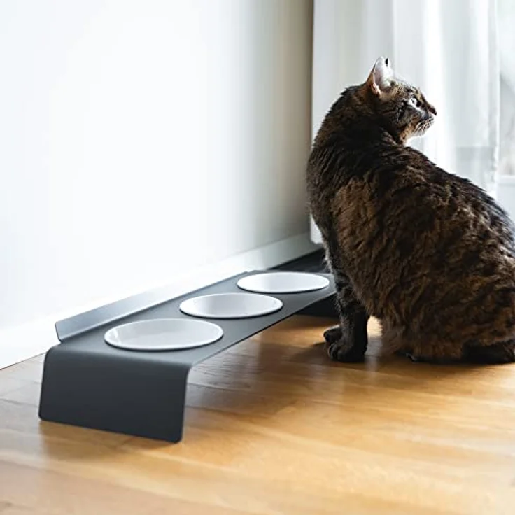 LucyBalu® Erhöhte 3er-Futterstation Katze | Ergonomischer Katzennapf erhöht | Erhöhter Futternapf für Katzen | Ergonomischer Fressnapf & Wassernapf für Katzen | Katzen 3er Napfset erhöht | Anthrazit – Bild 2