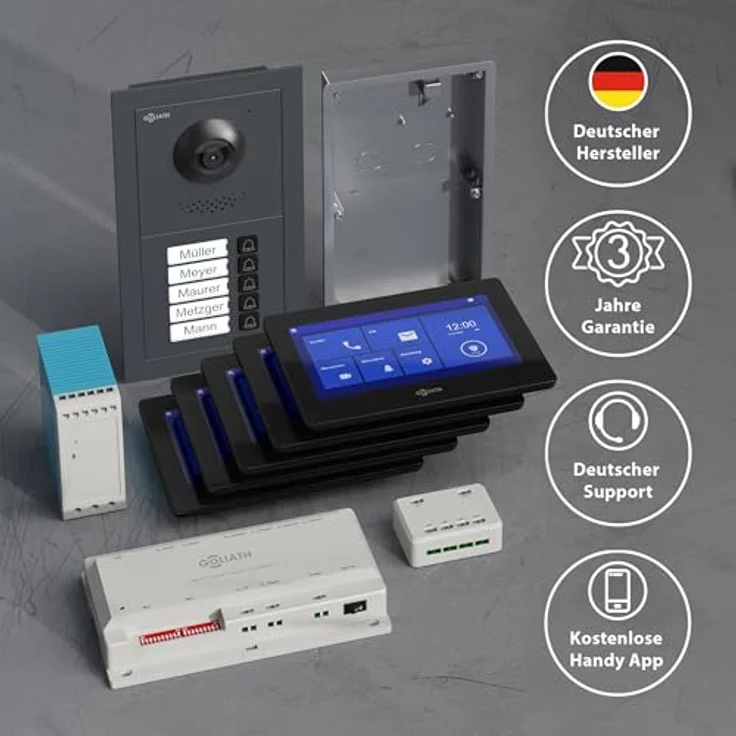 Goliath Intercom Video-Türsprechanlage Basic-Line, 2-Draht, 7-Zoll Monitor in Weiß/Schwarz, HD Kamera für 5-Familienhaus, App-fähig – Bild 6