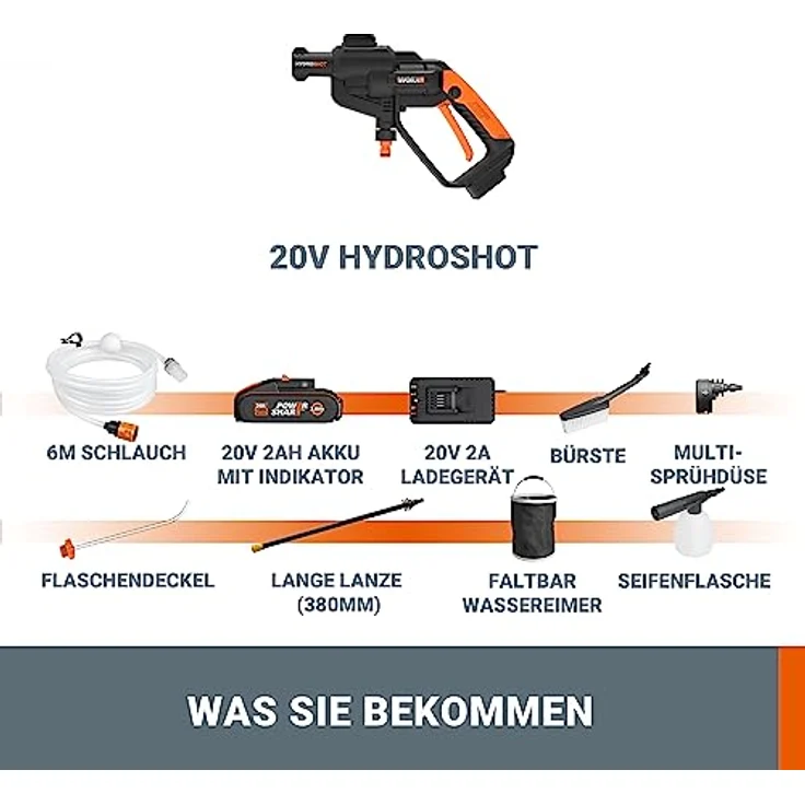 WORX WG620E.2 Akku Hochdruckreiniger Hydroshot 20VMobiler Hochdruckreiniger inkl. Multi-Sprühdüse Sc – Bild 5
