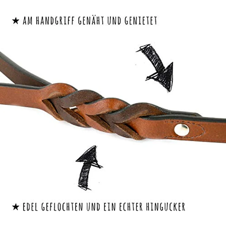 MONKIMAU Kurzführer Hundeleine aus geflochtenem echtem Leder, braun, 1m Länge, robust mit Schwerlast Karabinerhaken – Bild 4