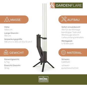 MAGIC SELECT Feuerrohr Pelletfackel - Tragbarer Kaminofen 128,5cm Für Terrasse & Garten