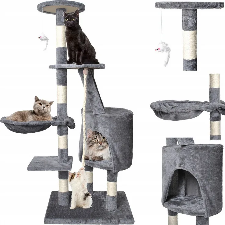 Redfink Kratzbaum Kratzbaum Katzenbaum 118cm Kletterbaum Katzenkratzbaum Sisal, Grau, mit innovativem Montagesystem und Scractrator mit 4 Ebenen - Preisvergleich