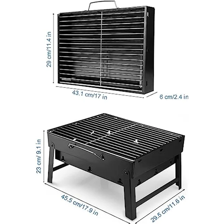 Holzkohlegrills Tragbarer Grill Edelstahl Holzkohle Smoker Char Broil BBQ Pit Grill für Outdoor Camping (Mittel), Schwarz – Bild 3