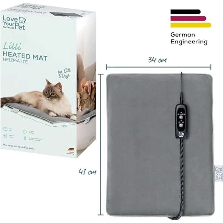 Beurer BEU PP 210 Heizmatte Lilli, elektrische Wärmematte für kleine Hunde und Katzen, waschbarer Bezug, kratzfestes Heizelement, wasserdicht (IPX7), 2 Temperaturstufen, 4 Timer-Einstellungen, 41 x 34 cm – Bild 7