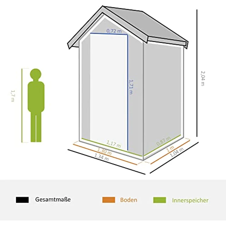 Outsunny Gerätehaus, Gartenhaus, Geräteschuppen mit Lüftungsfenster, Pultdach, Outdoor, Metall, Grau, 134 x 104 x 204 cm – Bild 3