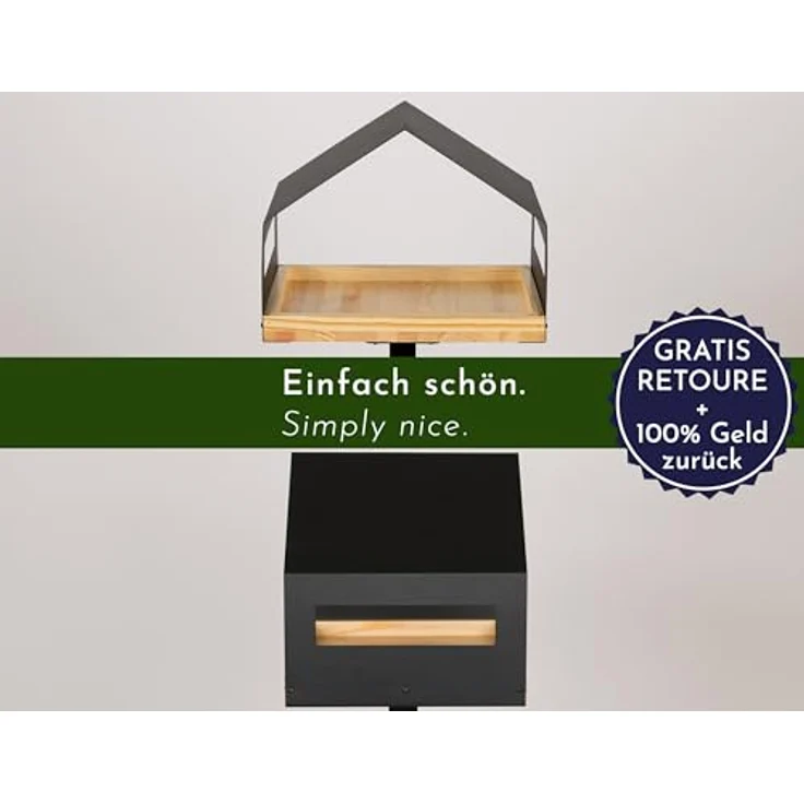 WONDERMAKE® Design Vogelhaus mit Ständer aus Metall und Holz wetterfest, modernes Vogelfutterhaus groß Metalldach stehend, Vogelhäuschen Futterhaus für Vögel zum Stellen XL – Bild 5
