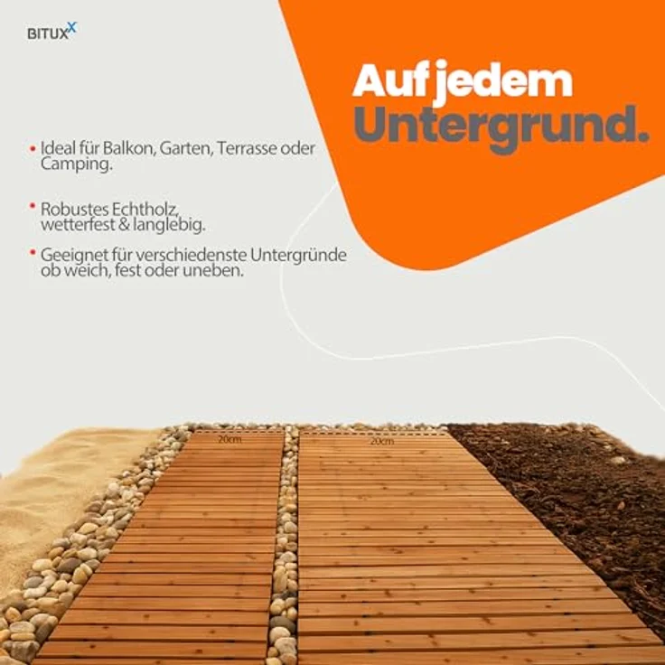 BITUXX Rollweg Holzweg, ausrollbare Zedernholz Trittplatte für Garten, 250x45cm, rutschfest und platzsparend verstaut – Bild 5