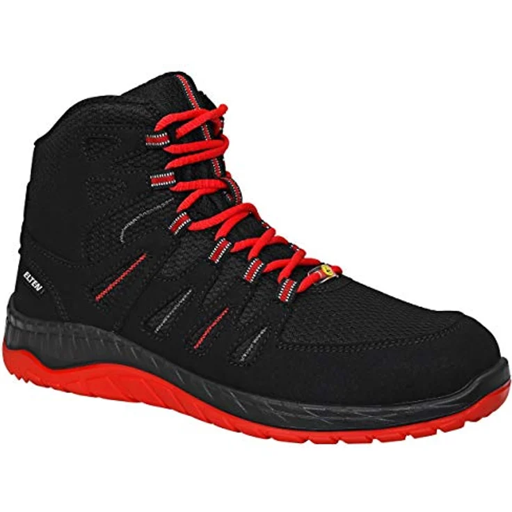 ELTEN Sicherheitsschuhe MADDOX black-red Mid ESD S3, Herren, Textil, Stahlkappe, leicht, sportlich, Schwarz/Rot, Größe: 44 – Bild 1
