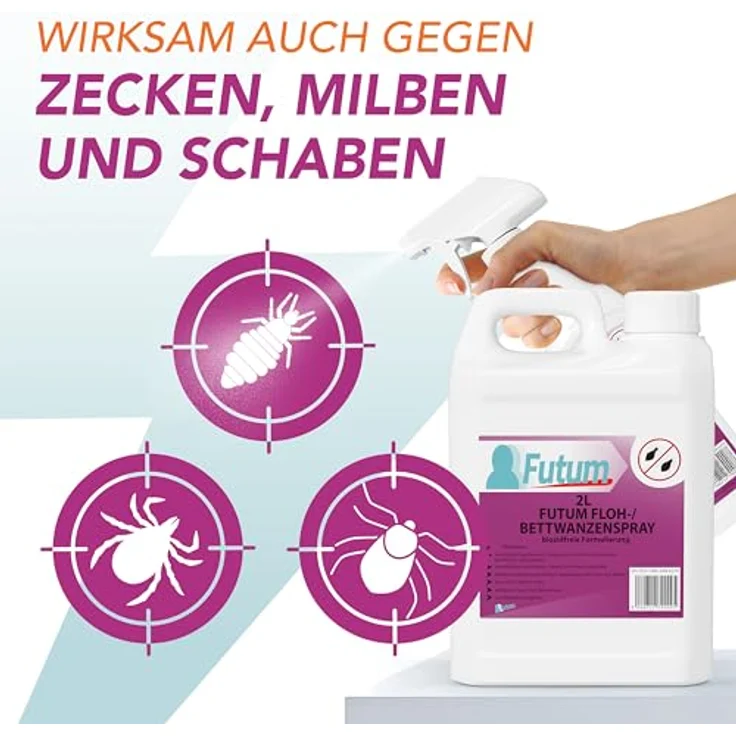 FUTUM Insektenspray Anti-Bettwanzen- und Flohmittel, 2 l, auf Wasserbasis, geruchsarm, biozidfreie Formel, für Innen- und Außenbereich – Bild 7