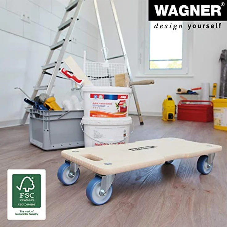 Transporthilfe MM 1325, 59 x 29 x 11 cm, softe Rollen Ø 75 mm, Rollenlager, Multiplex Birke FSC®, Tragkraft 300 kg – Bild 4