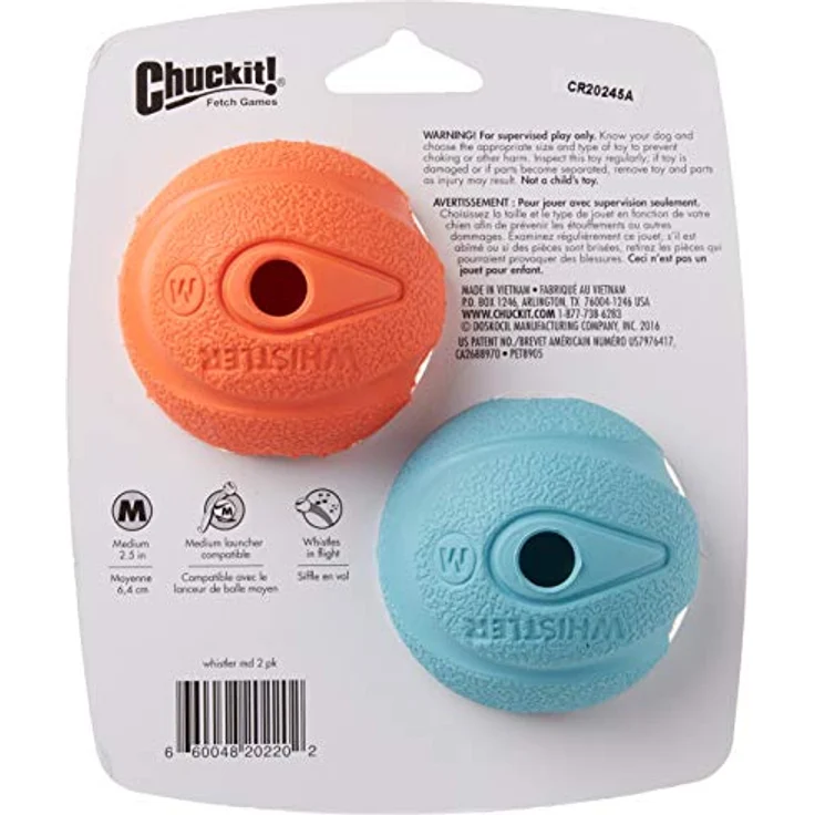 Chuckit! Hund Spielzeug zum Holen Whistler Ball Laut Spielen passt Launcher MEDIUM 4 Bälle – Bild 3
