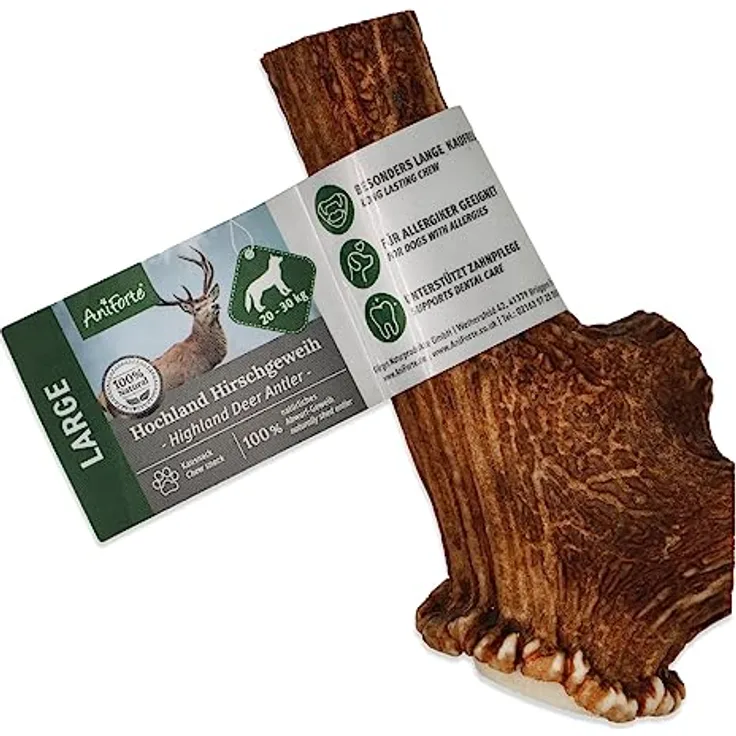 AniForte Hirschgeweih für Hunde L Kauspielzeug aus 100% Geweih – Kauknochen zur Beschäftigung & Zahnpflege, robust & langlebig, Kauwurzel, Kauholz Zahnhygiene, Abwurfprodukt vom Hirsch