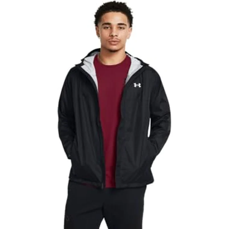 Under Armour Cloudstrike 2.0, Herren Jacke, leichte und atmungsaktive Sportjacke mit verstellbarer Kapuze, Schwarz/Weiß, Größe M – Bild 1
