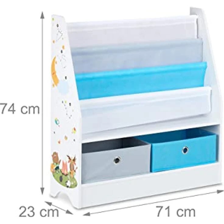 Relaxdays Kinderregal Tiermotiv, 2 Boxen, 3 Fächer, Spielzeug Aufbewahrung, Kinder Bücherregal HBT 74 x 71 x 23 cm, bunt – Bild 4