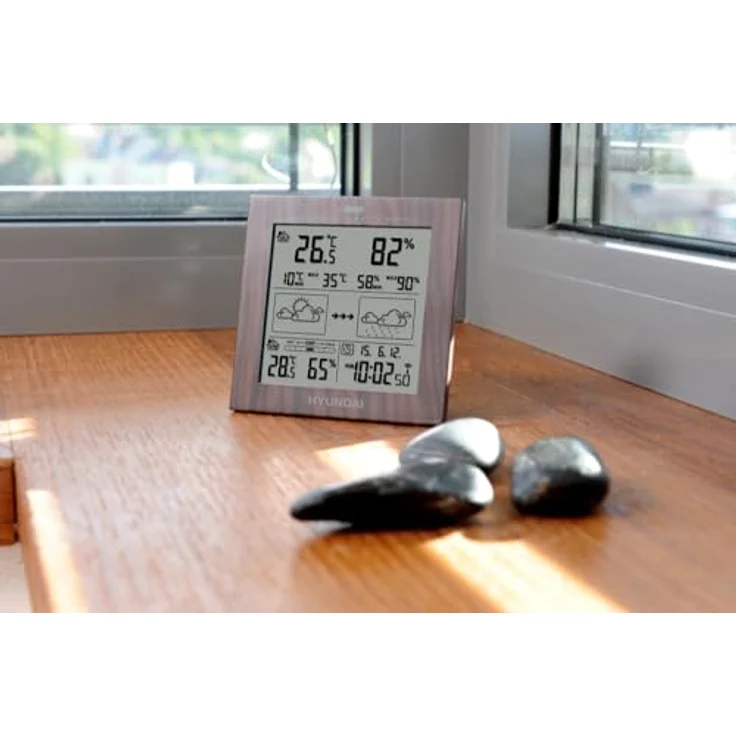 HYUNDAI Wetterstation WS 2244 W, Innen- und Außentemperatur, Luftfeuchtigkeit, Wecker, DCF 77 Funksignal, kabelloser Betrieb – Bild 3