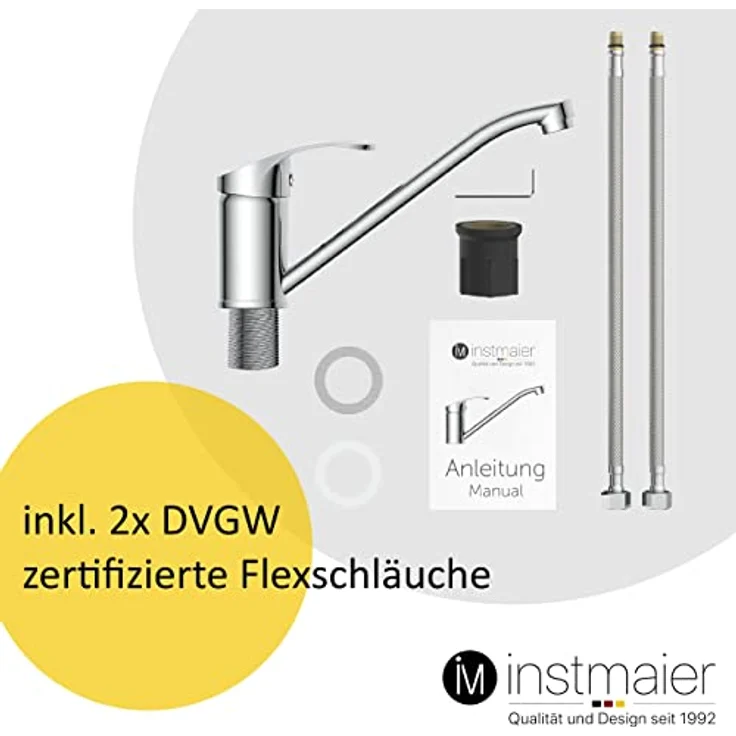 instmaier Spültischarmatur K1, 360° schwenkbarer Hochdruck-Wasserhahn mit Keramikkartusche und neoperl Mischdüse, Chrom – Bild 3