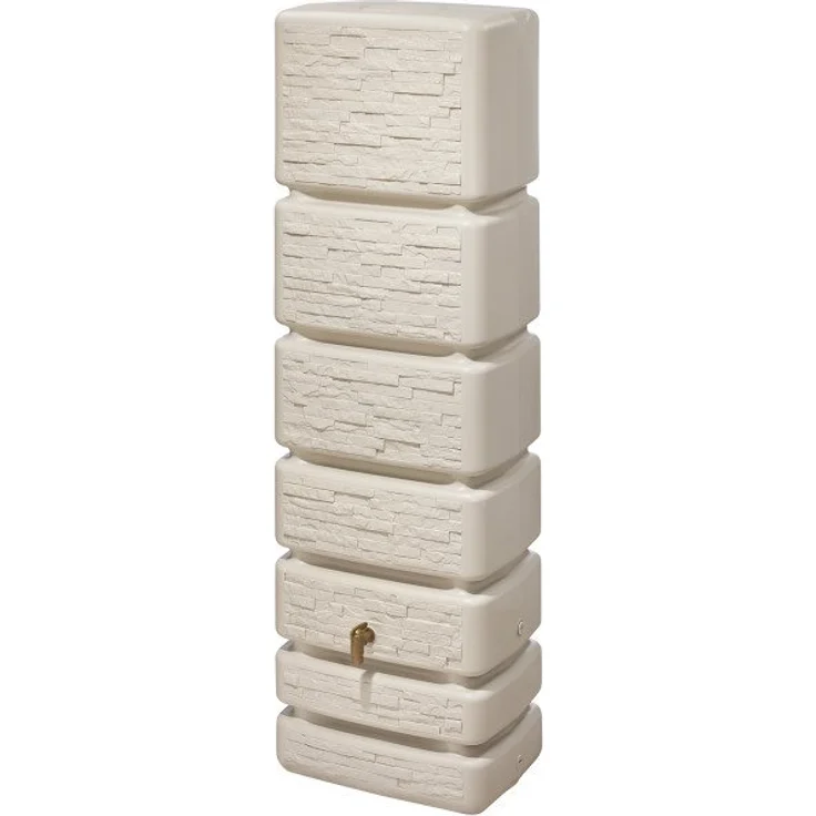 4rain Slim Wandtank sandbeige - Regentonne mit 350 Liter Volumen, Steinoptik, UV-stabil und 5 Gewindeanschlüssen – Bild 1