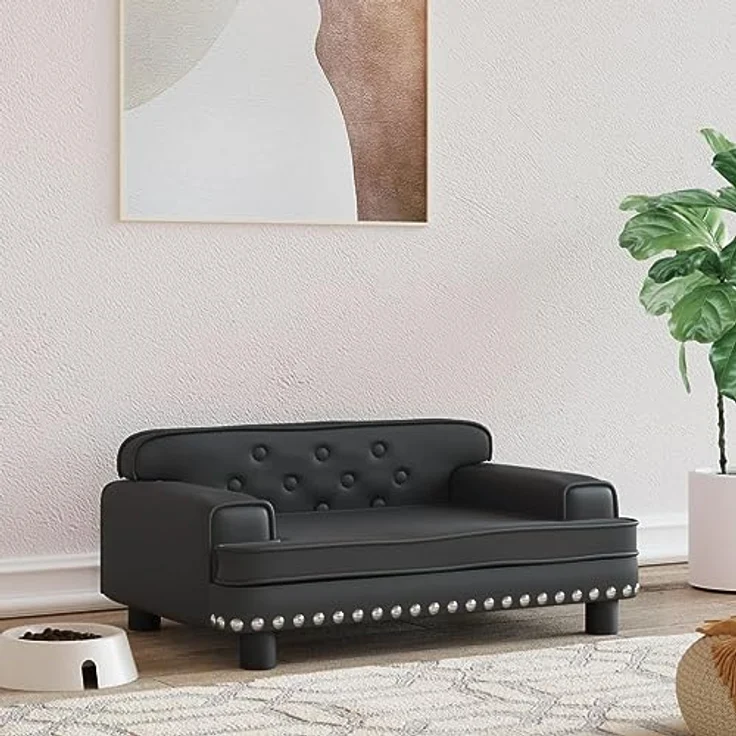 vidaXL Hundebett Schwarz 70x45x30 cm Kunstleder – Bild 2