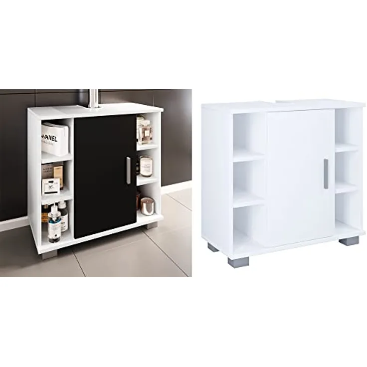 VCM Holz Badmöbel Badunterschrank Waschbeckenunterschrank Badezimmer Zalo M Weiß/Schwarz