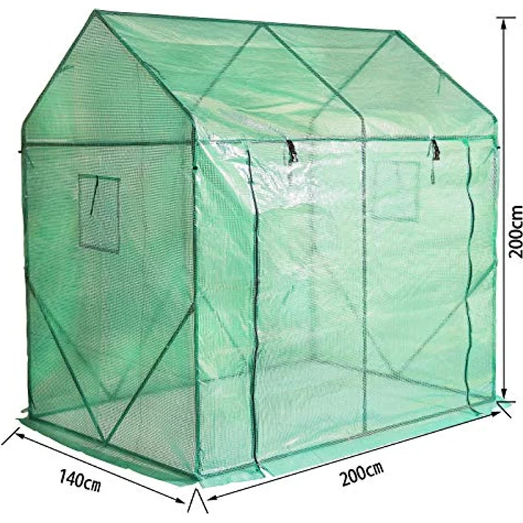 Yorbay Foliengewächshaus Gewächshaus für Tomaten, mit Gitternetzfolie und Fernster für Garten zur Aufzucht, spitzdach, Grün, 200 x 140 x 200cm (LxBxH) – Bild 3