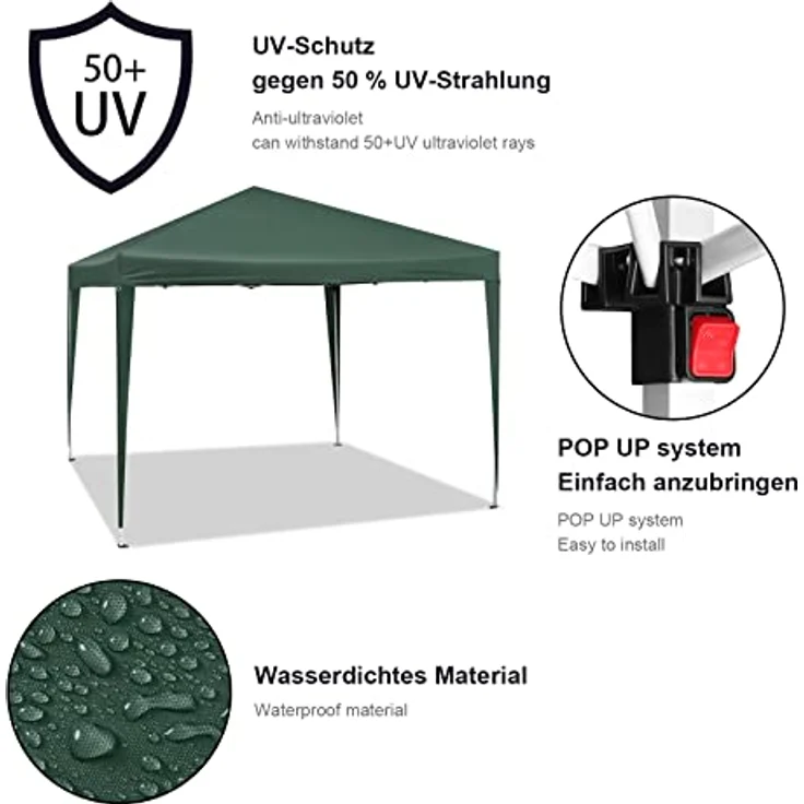 WOLTU Pavillon Pop-Up wasserdichter Faltpavillon Sonnenschutz Event Pavillon Gartenpavillon auf Terrasse Camping Festival Pagodenzelt aus Oxford Metallrahmen 3 x 3 m Grün – Bild 5