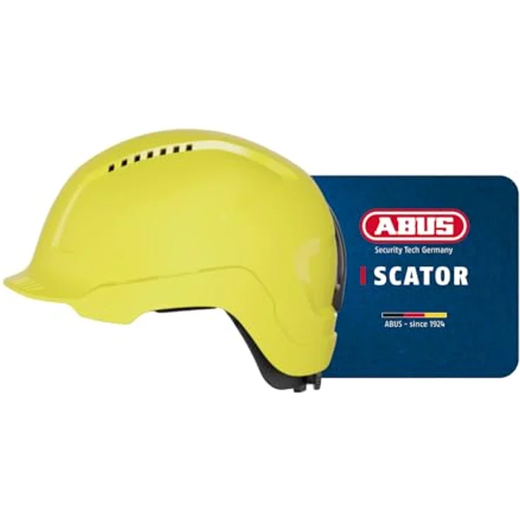 ABUS Bauhelm Scator, belüfteter Schutzhelm nach EN 397, robust und schlagfest, größenverstellbar mit Drehverschluss, gelb – Bild 1