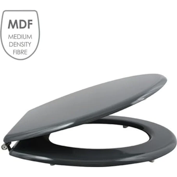 MSV WC-Sitz MDF, 45 cm x 37 cm x 5,6 cm, dunkelgrau, feuchtigkeitsbeständig mit stabilen Edelstahlscharniere – Bild 3