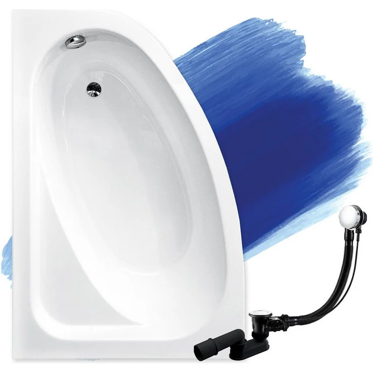 KOLMAN Eckbadewanne Cornea 140x80 cm, schneeweiß, mit Ablaufgarnitur & Füße GRATIS, antibakteriell, kratzfest, rutschfest