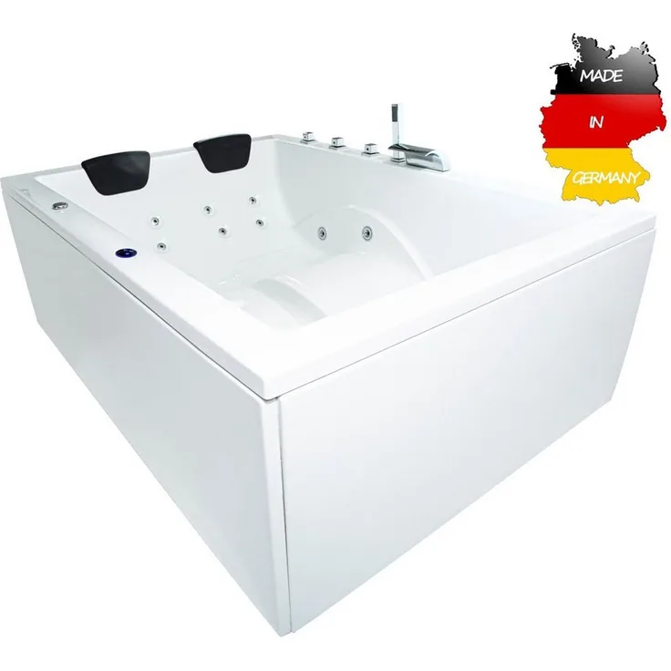Basera® Whirlpool-Badewanne BASIC Indoor Whirlpool Badewanne XXL Wave 180 x 130 cm für 2 Personen, LED-Farblichtambiente, 16 Massagedüsen, Wasserfall, weiß - Preisvergleich