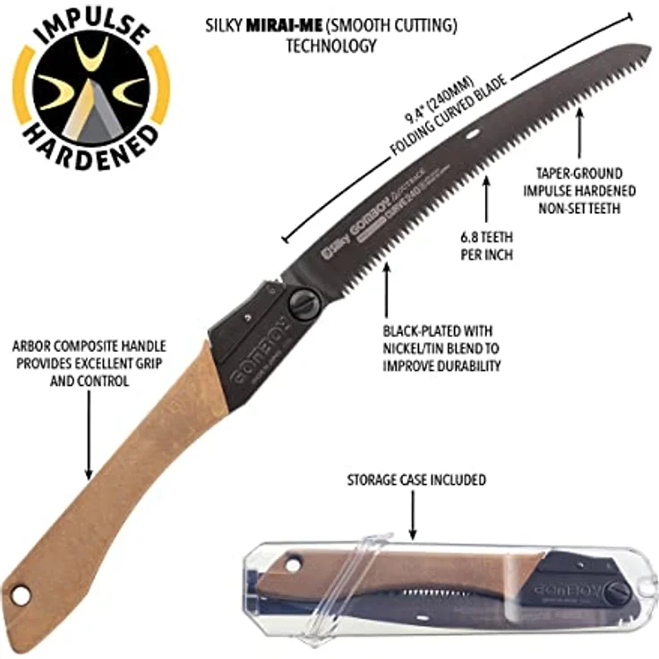 Silky Gomboy Curve Professional, Handsäge mit 240 mm gebogener Klinge, impulsgehärteten Zähnen, schwarzer Nickel-Zinn-Beschichtung und ergonomischem Griff – Bild 4