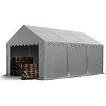 TOOLPORT Lagerzelt 4x6 m Industriezelt Unterstand PVC Plane 750 N grau mit Bodenrahmen und Dachverstärkung