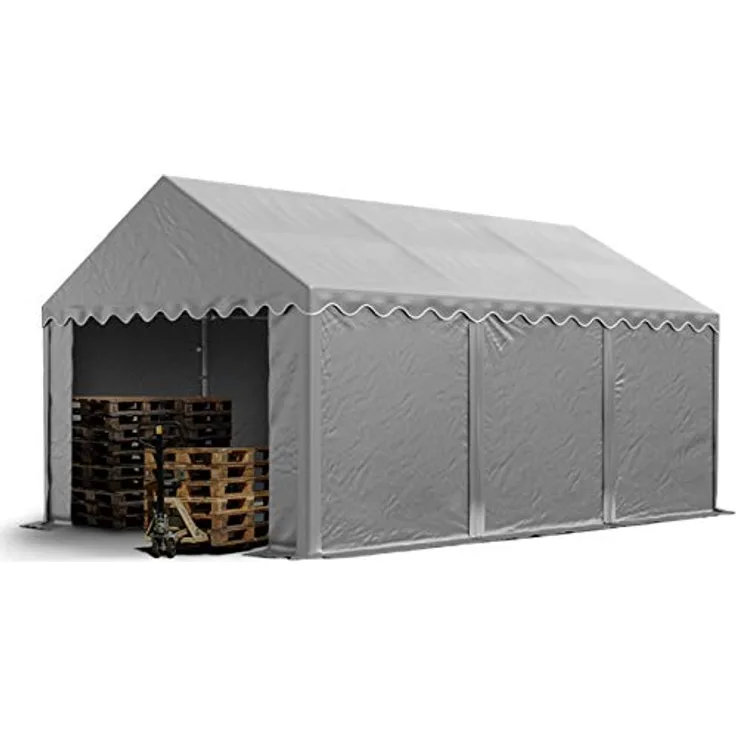 TOOLPORT Lagerzelt 3x6 m, Industriezelt mit PVC Plane 750 N, grau, inkl. Bodenrahmen und Dachverstärkung