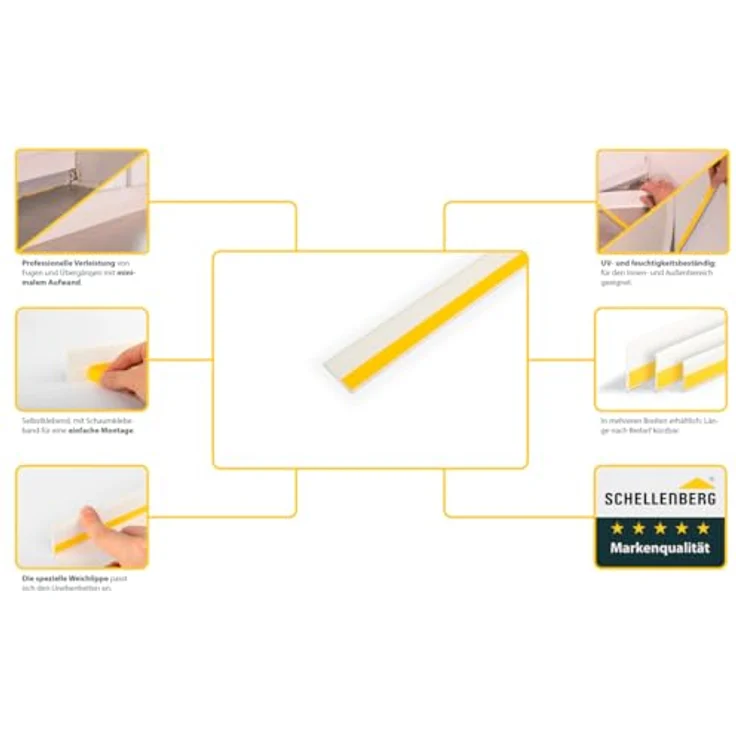 SCHELLENBERG PVC-Flachleiste, selbstklebend, 1,5 m, Breite 3/4/5 cm, weiß, zur Verblendung von Fugen an Fenstern und Türen – Bild 2
