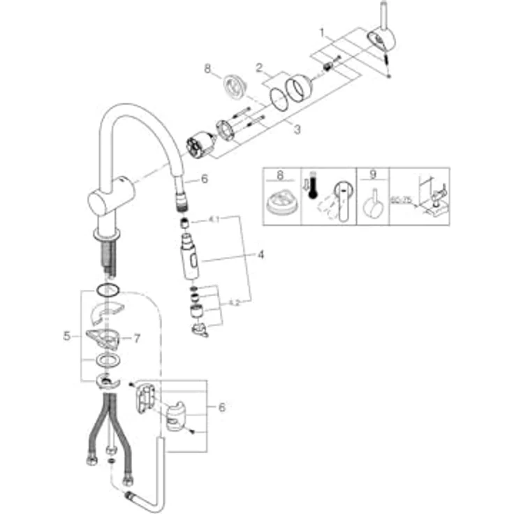 Grohe Küchenarmatur Minta, C-Auslauf, herausziehbare Brause mit Laminarstrahl, 360° schwenkbar, Hochdruck – Bild 5