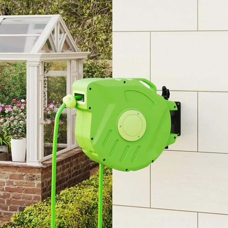 Outsunny Schlauchtrommel Automatik, 15m Gartenschlauch, grün – Bild 10