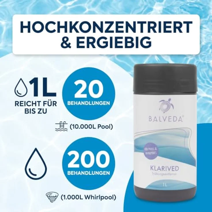 BALVEDA KLARIVED Trübungsentferner, pH-neutrales Mittel zur Langzeitbehandlung für kristallklares Wasser, 3x 1 L – Bild 6