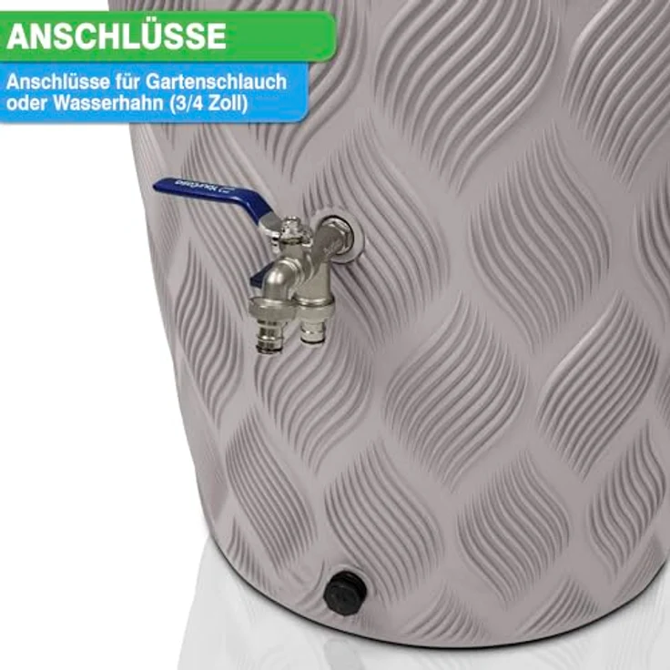 YourCasa Regentonne 240 Liter [Seabreeze], Regenfass Frostsicher aus Kunststoff mit Wasserhahn - Nachhaltige Bewässerung und Design-Highlight in Creme – Bild 5