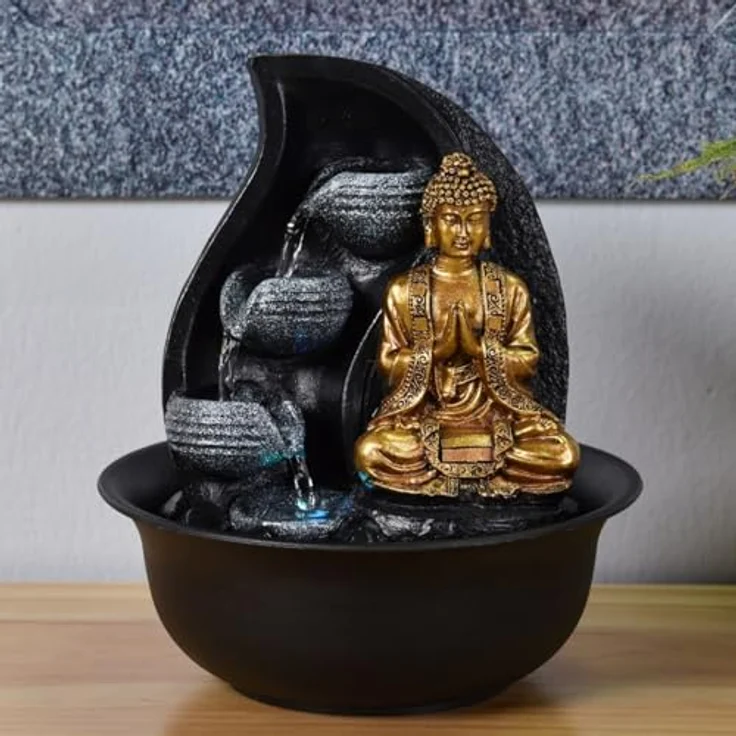Zen Light Praya Zimmerbrunnen mit Pumpe und LED-Beleuchtung, Kunstharz, Einheitsgröße – Bild 14