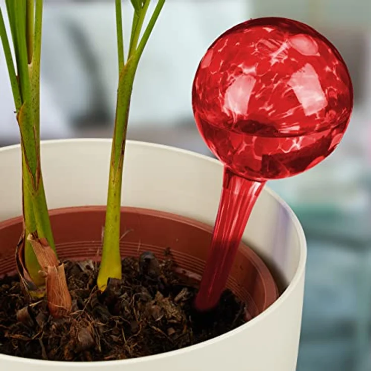 relaxdays Tropfer Bewässerungskugel 2er Set, Glas, Rot, 350 ml Füllmenge, dosierte Wasserabgabe für Pflanzen – Bild 2