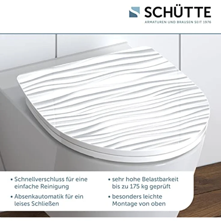 Schütte WC-Sitz White Wave Duroplast, Absenkautomatik & Schnellverschluss, bruchsicher und hygienisch, einseitig bedruckt – Bild 6