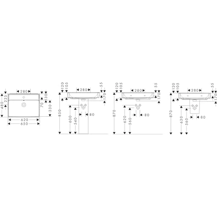 hansgrohe Xanuia Q Waschtisch, Waschbecken mit 1 Hahnloch, Überlauf, 650x480mm, weiß, keramikbeschichtet, schallschutzmatte – Bild 2