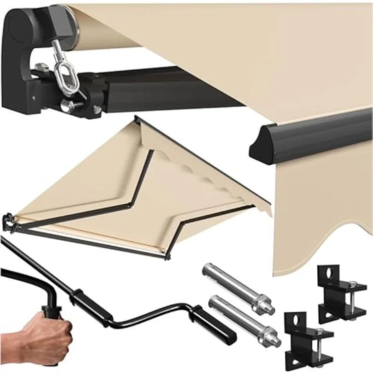 KESSER® Gelenkarmmarkise 300 x 250 cm, wasserabweisende Terrassenmarkise mit Wandhalterung, Neigungsverstellung und stabilen Gelenkarmen, beige – Bild 1