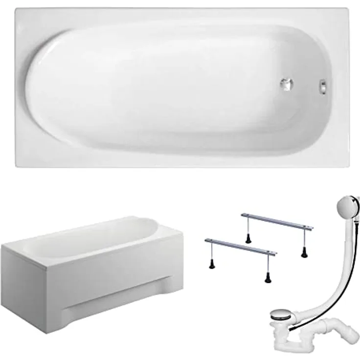 KOLMAN Badewanne MEDIUM Rechteck 190x80 mit AcrylSchürze, Ablaufgarnitur und Füßen Komplettset 4in1 Premium Original Acryl Wanne Siphon, reinweiß