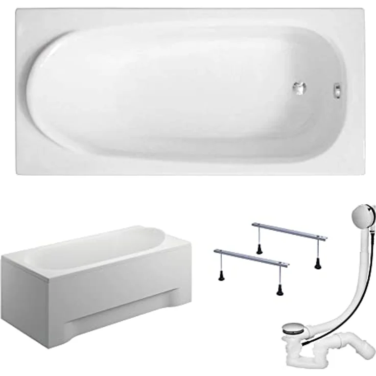KOLMAN Badewanne MEDIUM Rechteck 190x80 mit AcrylSchürze, Ablaufgarnitur und Füßen Komplettset 4in1 Premium Original Acryl Wanne Siphon, reinweiß – Bild 1