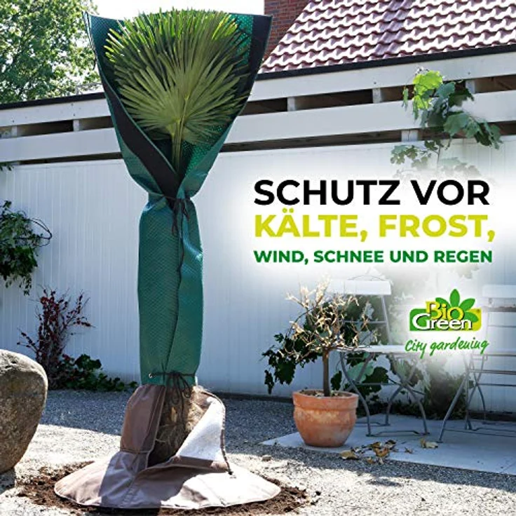 Bio Green Stammschutz für Palmen und Bäume | schützt vor Wind, Regen, Feuchtigkeit, Schnee und Frost | atmungsaktiver Vliesmantel für Stämme bis Ø 35 cm | 150 cm hoch – Bild 3