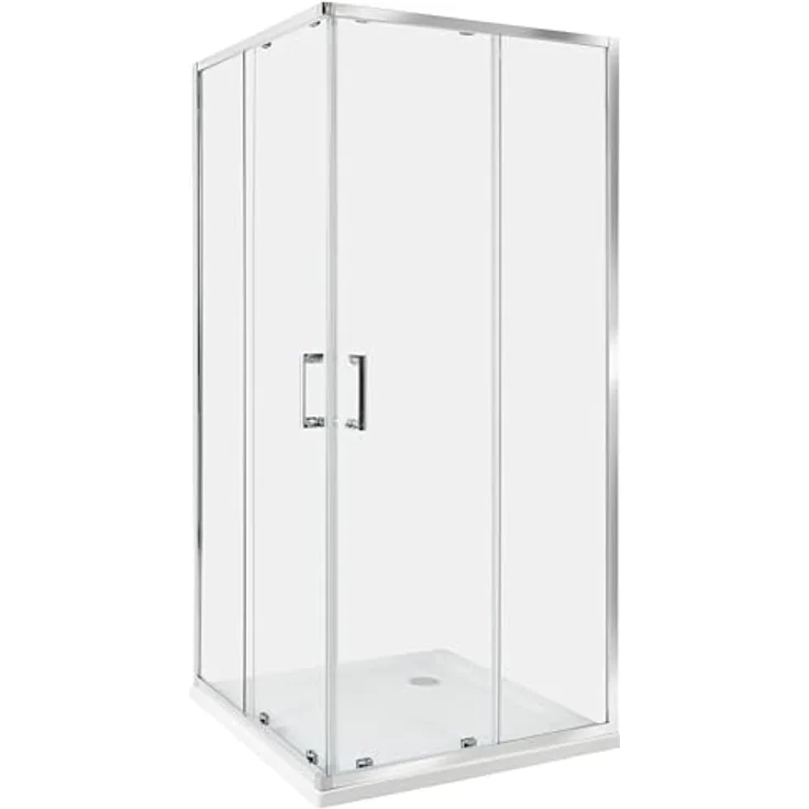 Beliani Duschkabine Silber, Sicherheitsglas mit Aluminium Rahmen, Eckeinstieg, Magnetschloss, doppelte Schiebetüren, 90x90x185cm, modernes Design – Bild 1