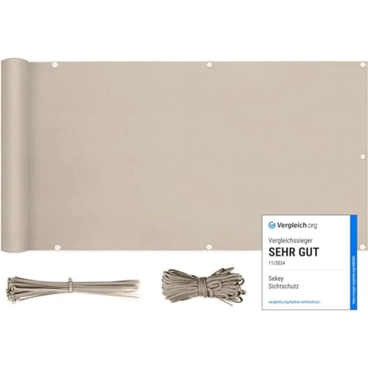 Balkonsichtschutz 100% Polyester Oxford-Gewebe, 100% undurchsichtig Taupe 90x300 cm – Bild 2