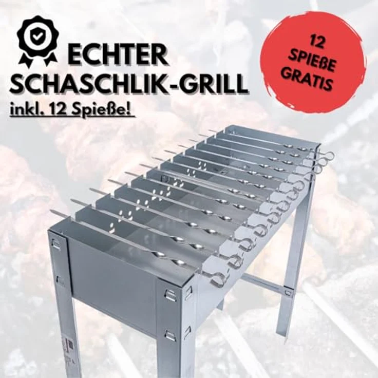 ACTIVA Mangal Schaschlik Grill Edelstahl 80x30 cm inkl. Grillrost und 12 Spießen – Bild 3